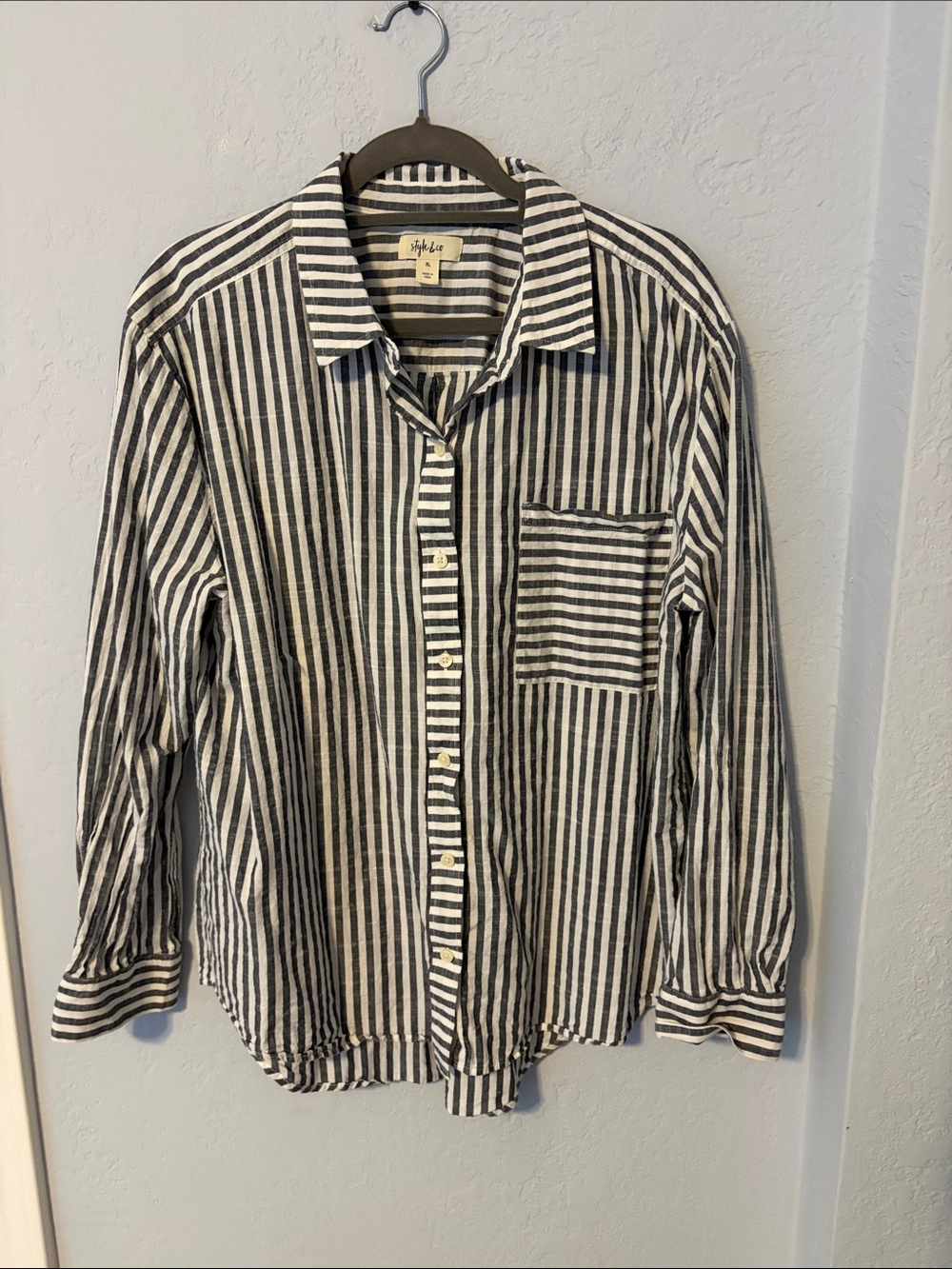 Style & Co. Blue and White Vertical Striped Button-Down Shirt